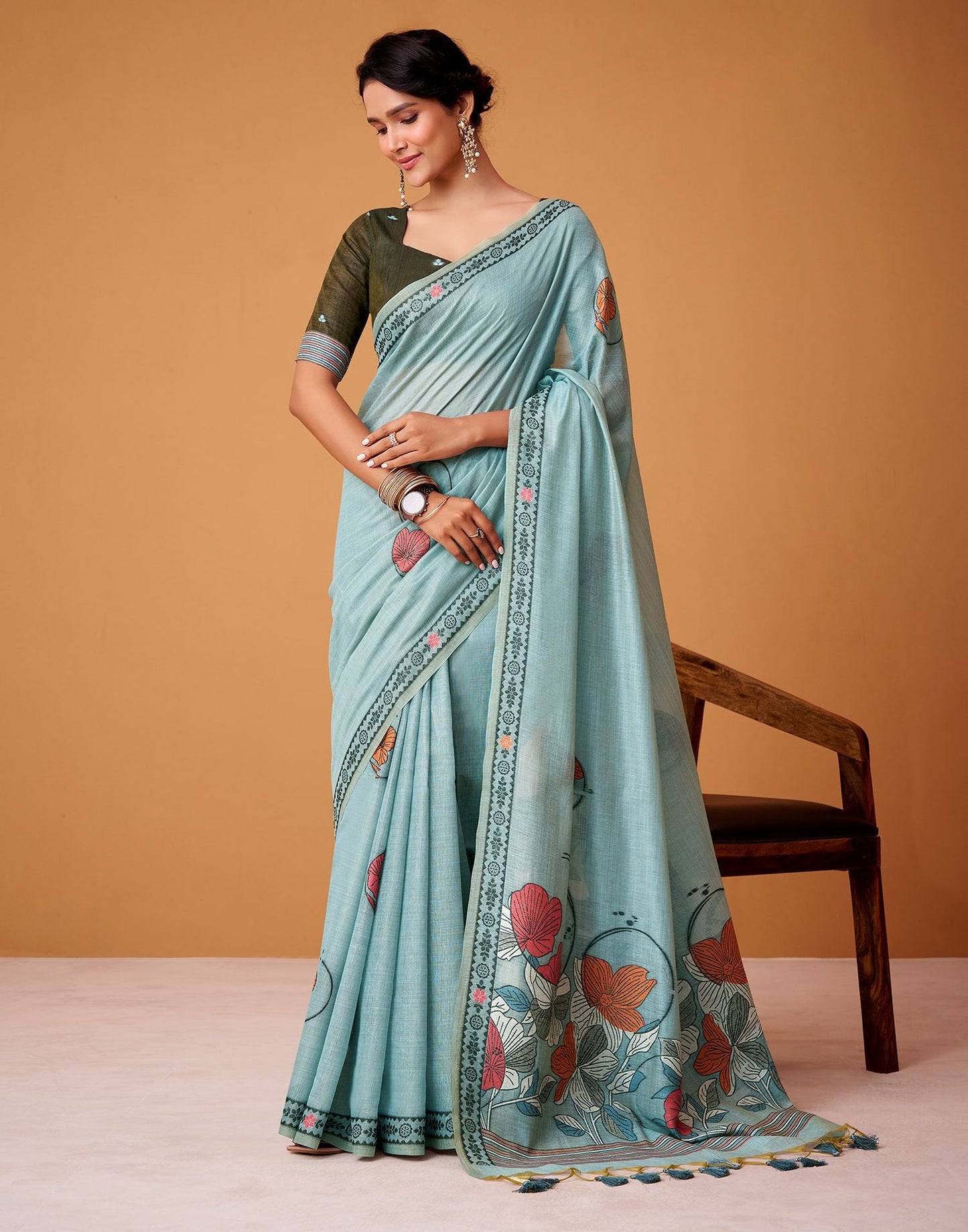 Jamdani Cotton Woven Work Saree with Contrast Blouse