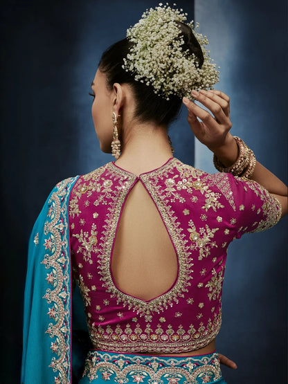 Aqua Blue Soft Silk Saree with Designer Readymade Blouse