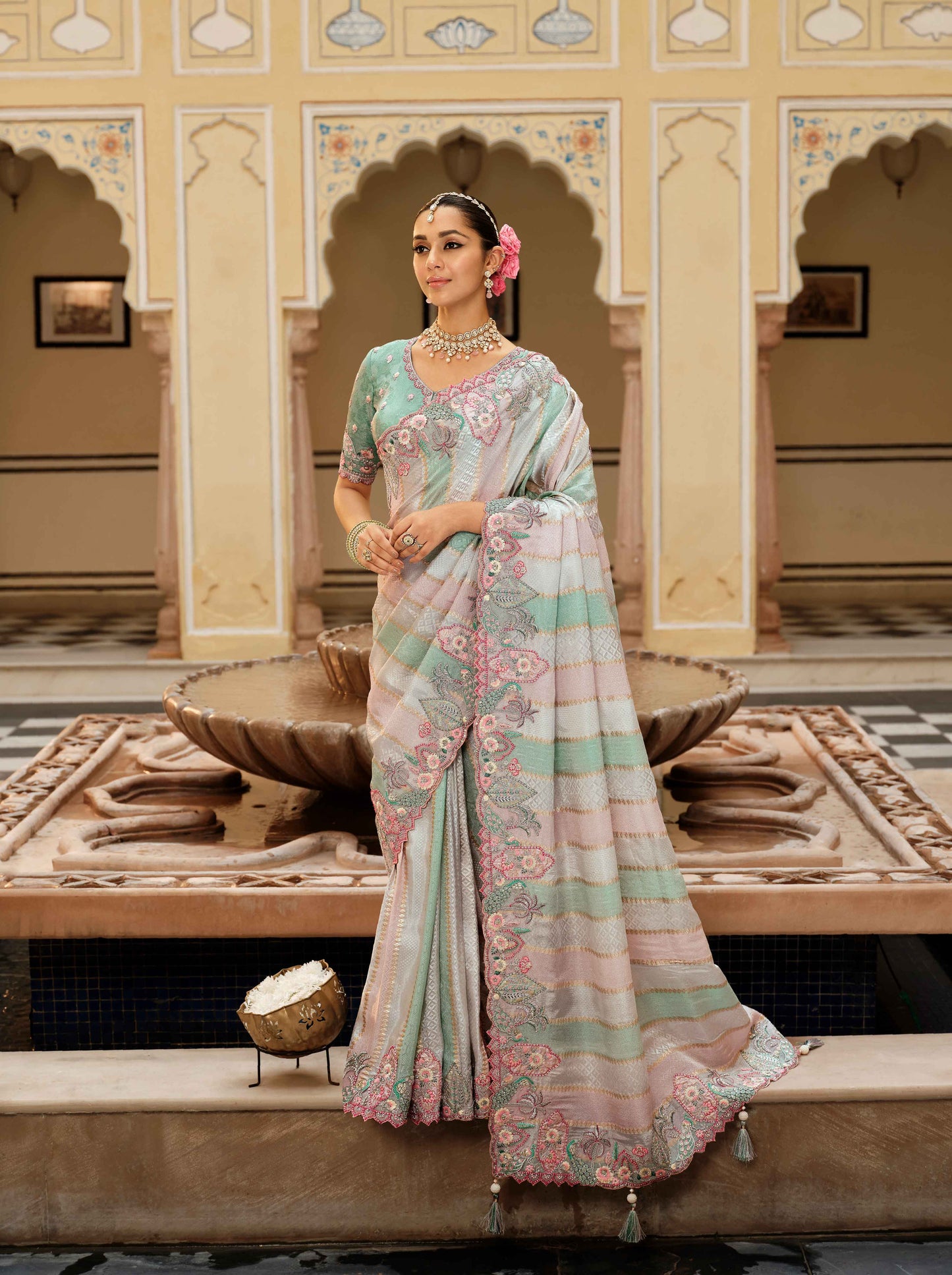 Multicolour Pure Viscose Silk Embroidered Saree