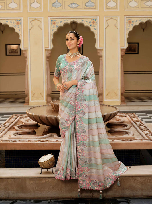 Multicolour Pure Viscose Silk Embroidered Saree