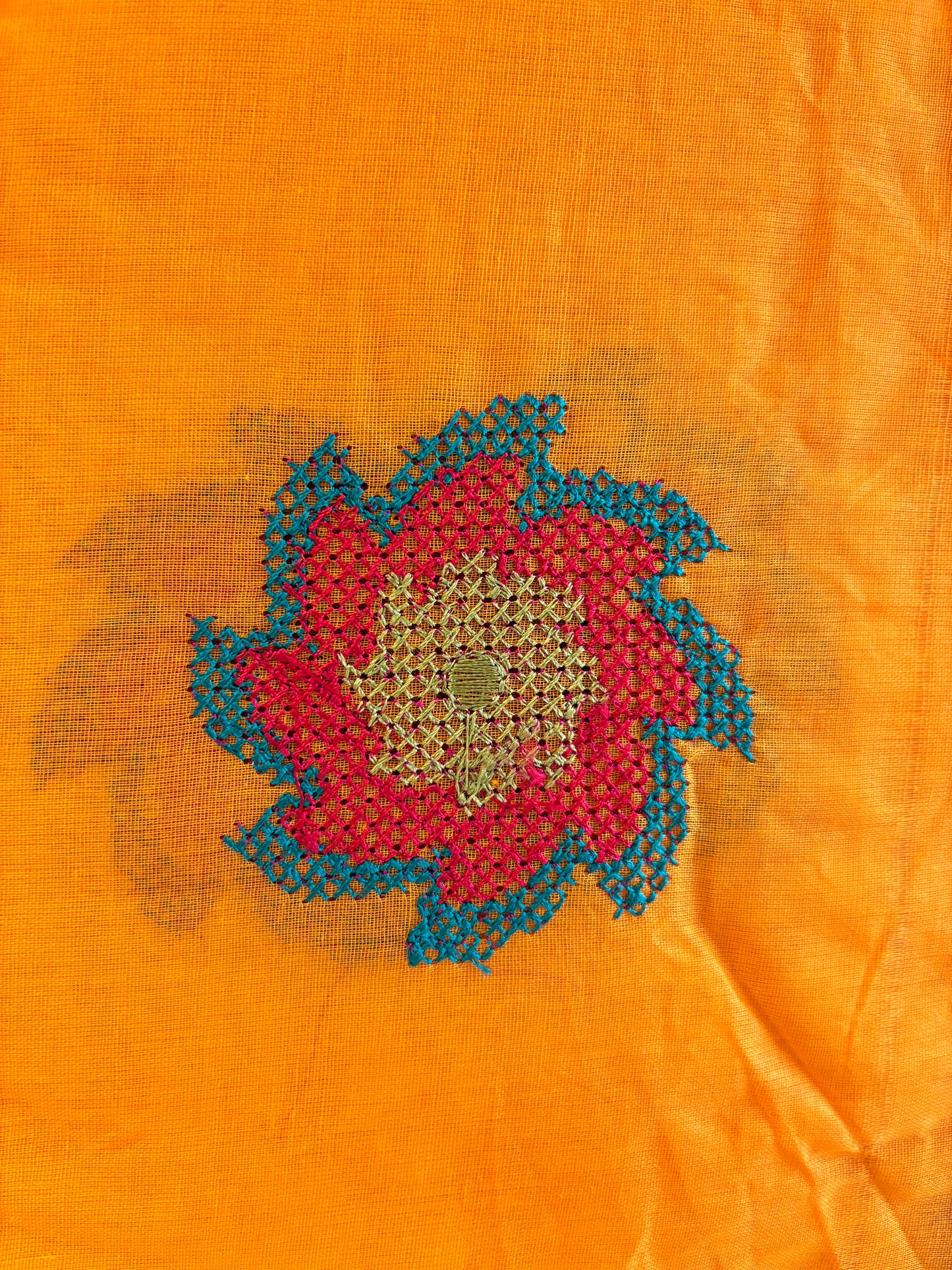Pure Cotton Cross Stitch Embroidery Saree