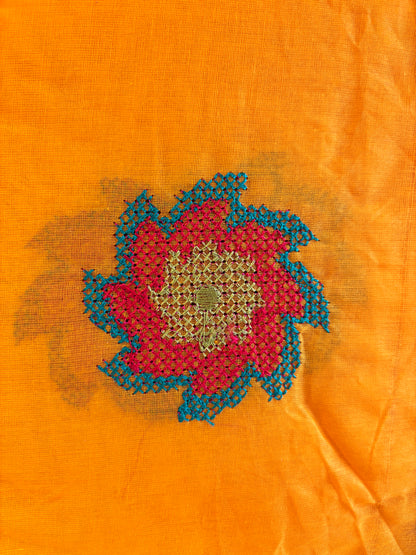 Pure Cotton Cross Stitch Embroidery Saree