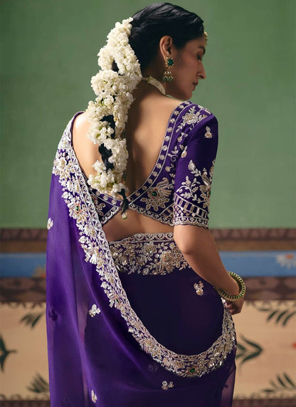 Deep Purple Soft Tissue Silk Designer Saree
