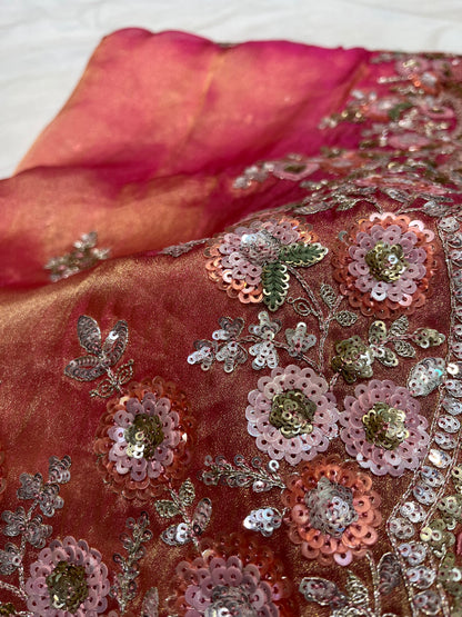 Pink Soft Tissue Silk Heavy Designer Saree