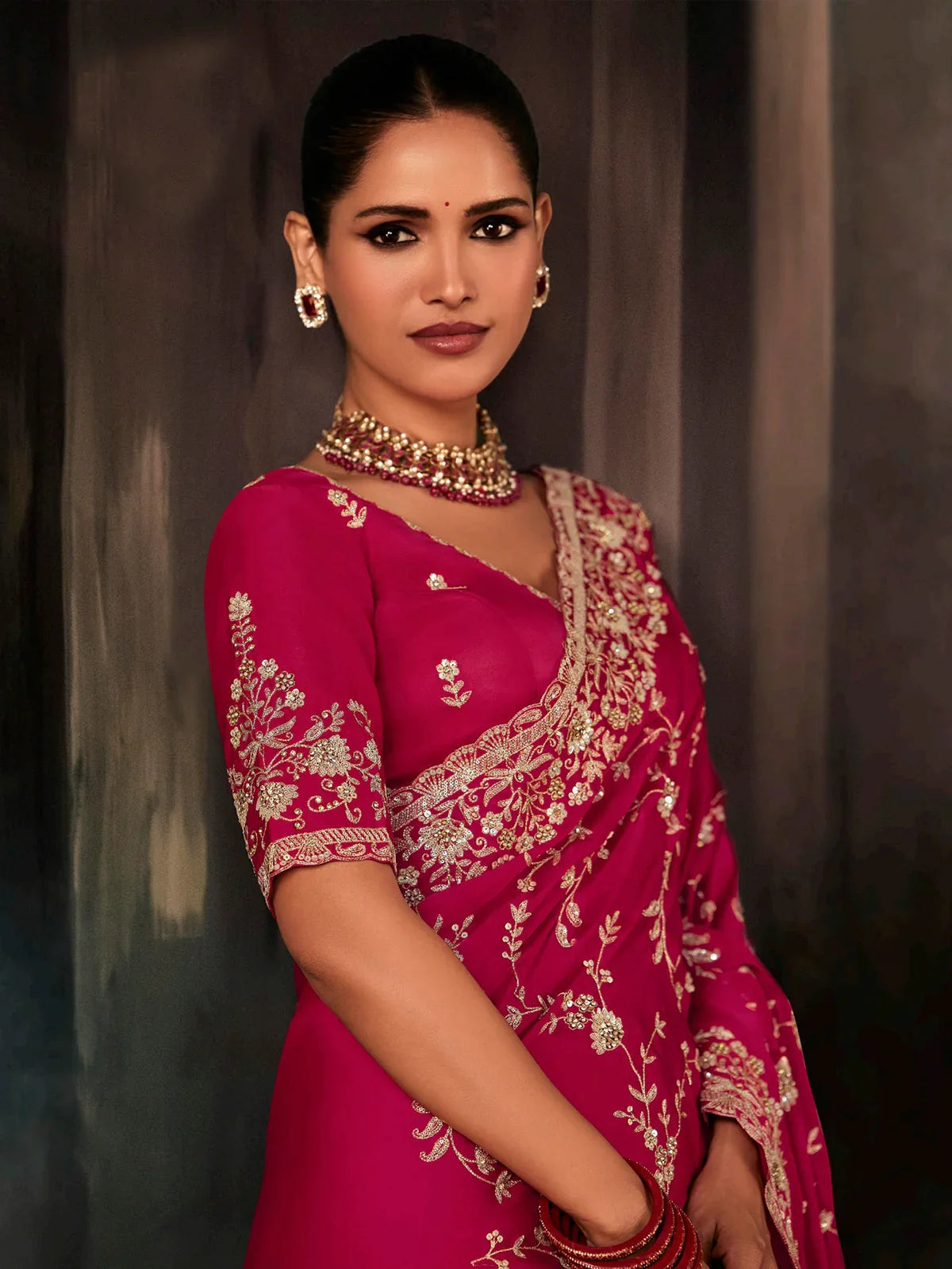 Rani Pink Soft Tissue Silk Designer Saree