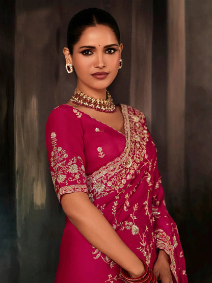 Rani Pink Soft Tissue Silk Designer Saree