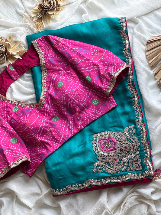 Teal Green Soft Tissue Silk Designer Saree