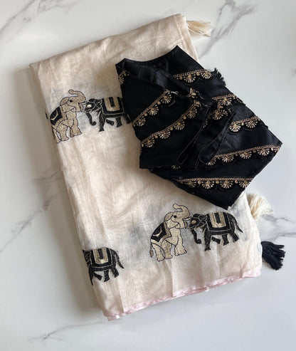 Premium Chanderi Thread Work Saree with Unstitch Blouse