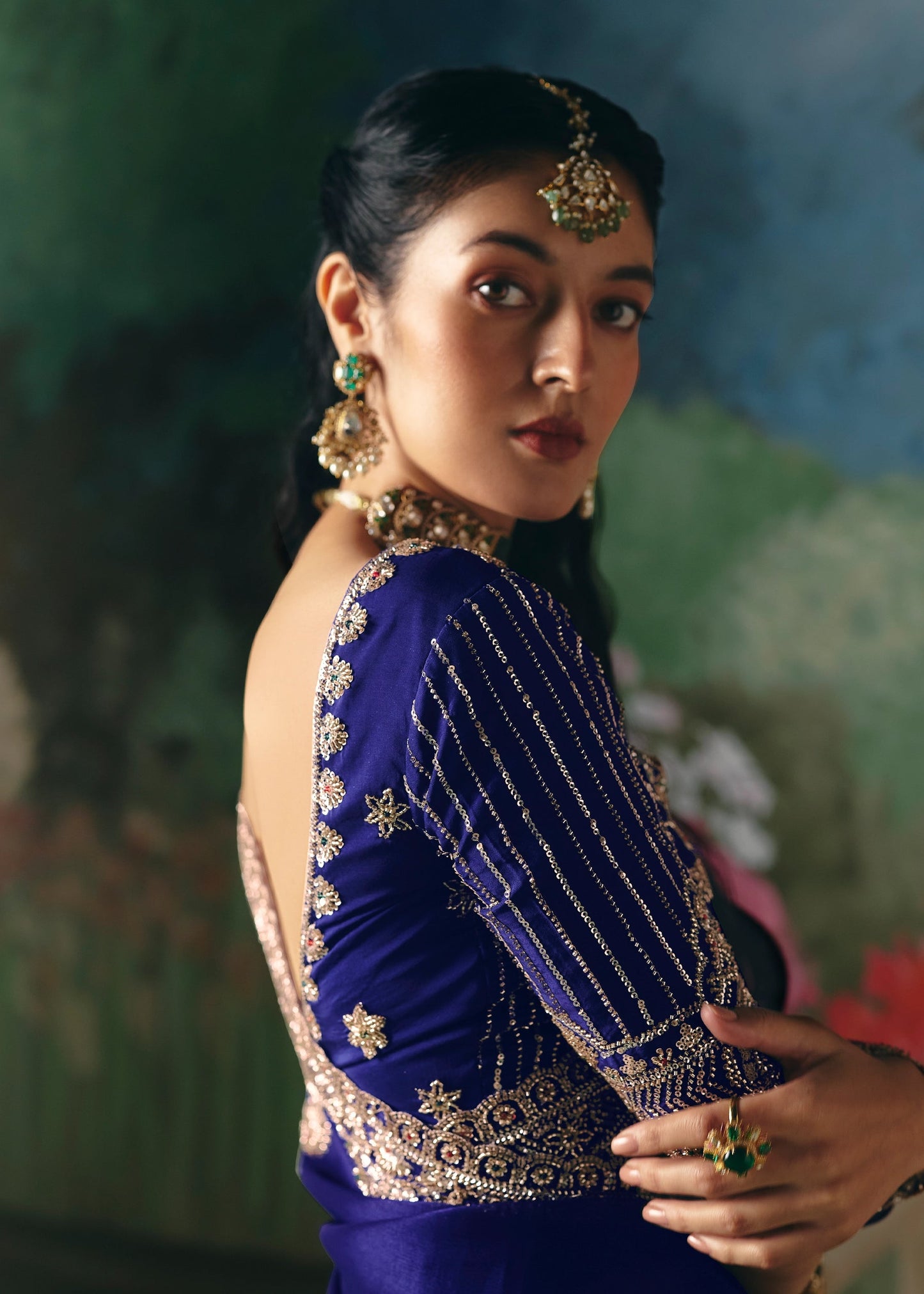 Royal Blue Soft Tissue Silk Heavy Blouse Designer Saree