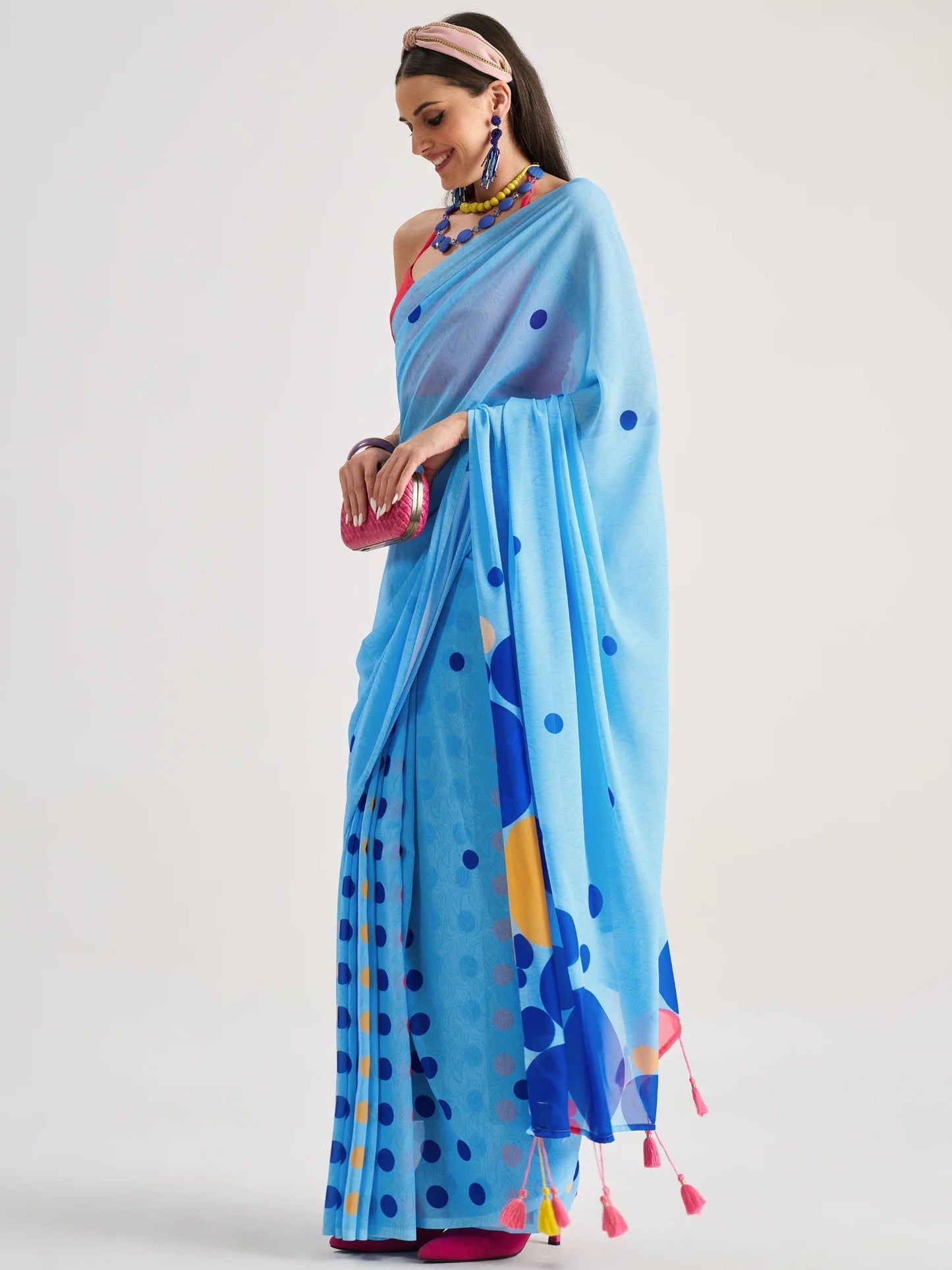 Blue Georgette Digital Printed Saree
