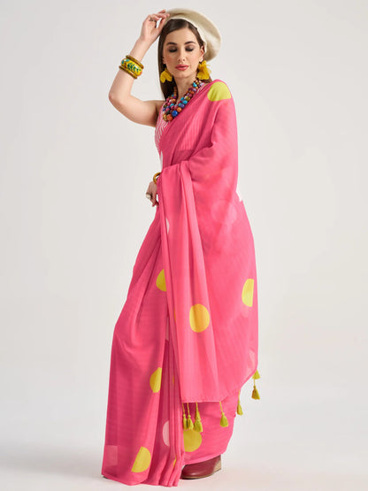 Pink Georgette Digital Printed Saree