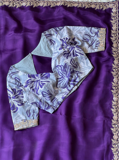 Purple Organza Tissue Silk Designer Saree (Unstitched blouse)