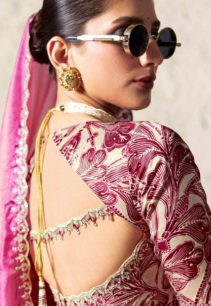 Pink & Cream Hue Soft Tissue Silk Designer Saree