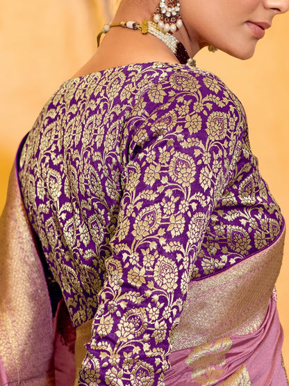 Lavender Crepe Silk Soft Saree With Contrast Blouse