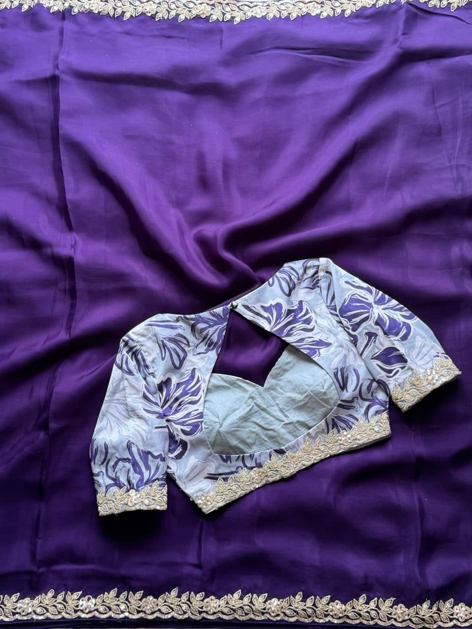 Purple Organza Tissue Silk Designer Saree (Unstitched blouse)