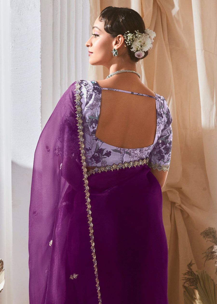 Purple Soft Organza Tissue Silk Saree