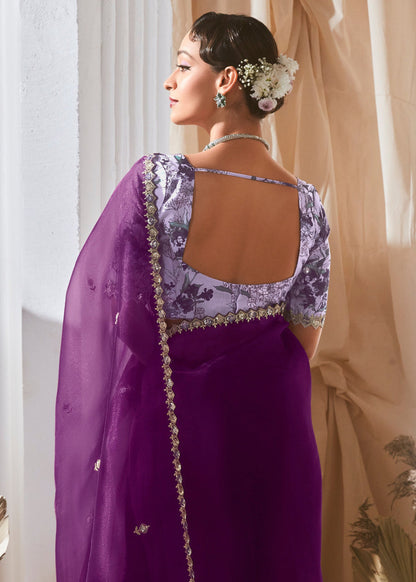 Purple Soft Organza Tissue Silk Saree