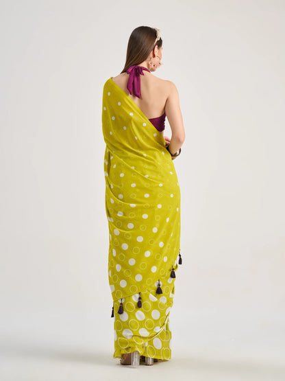 Lemon Yellow Georgette Digital Printed Saree