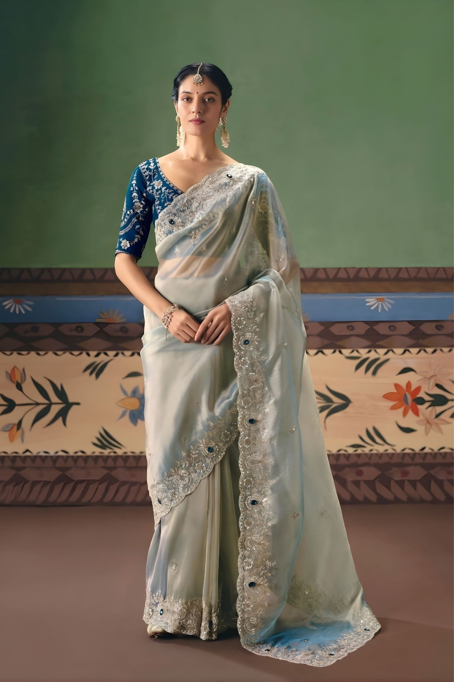 Ice Blue Soft Organza Silk Saree with Designer Blouse
