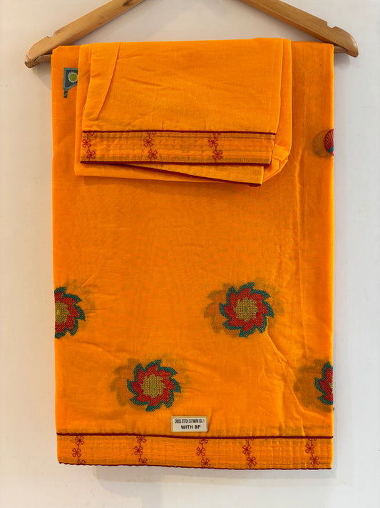 Pure Cotton Cross Stitch Embroidery Saree