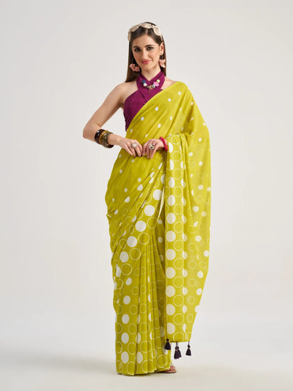 Lemon Yellow Georgette Digital Printed Saree