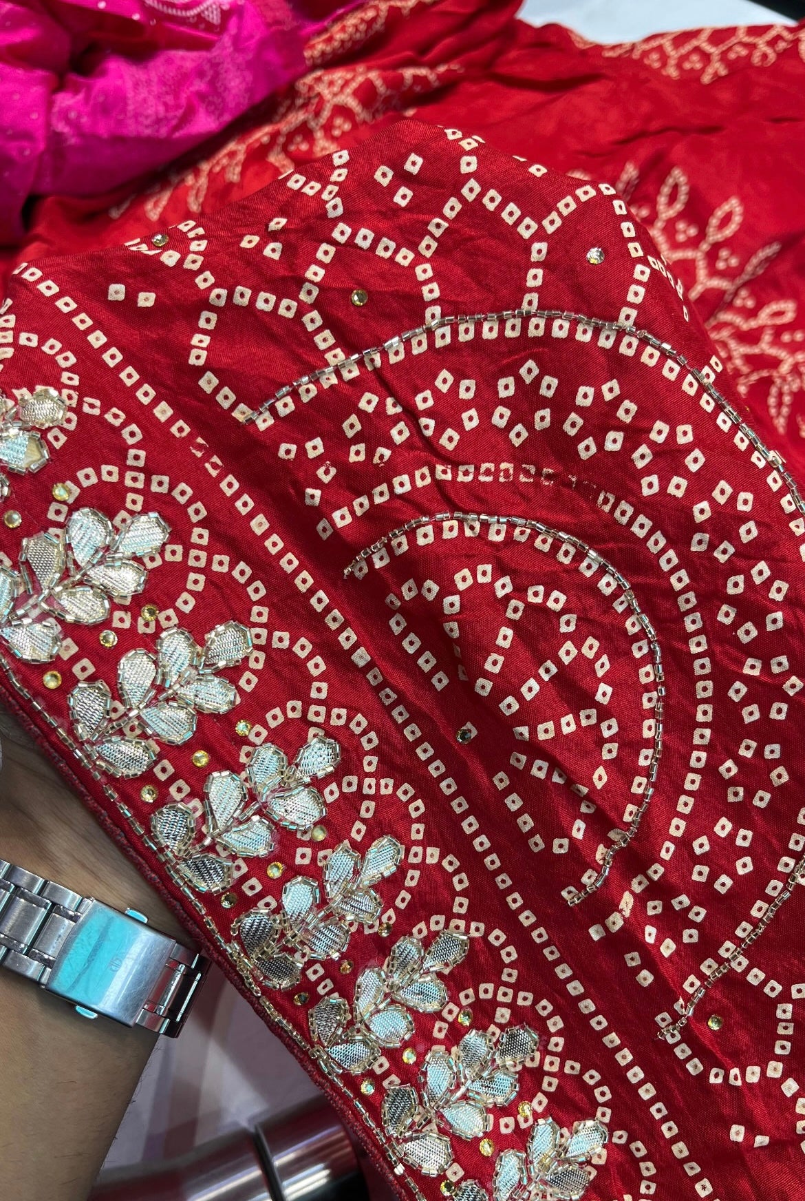 Pure Red Jaipuri Gotta Work Saree