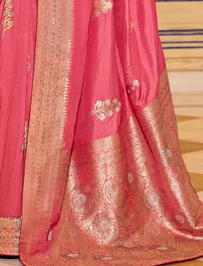Peach Crepe Silk Soft Saree With Contrast Blouse