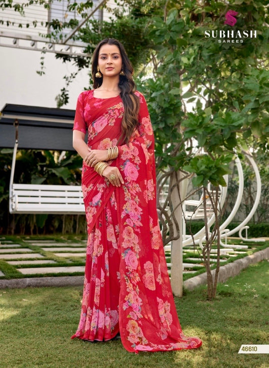 Subhash Brand Rani Floral Printed Saree