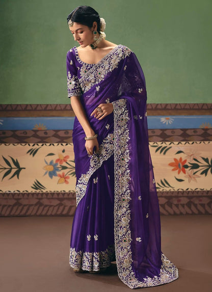 Deep Purple Soft Tissue Silk Designer Saree