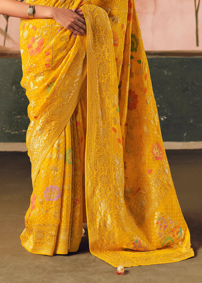 Charming Yellow Pure Khaddi Georgette Saree