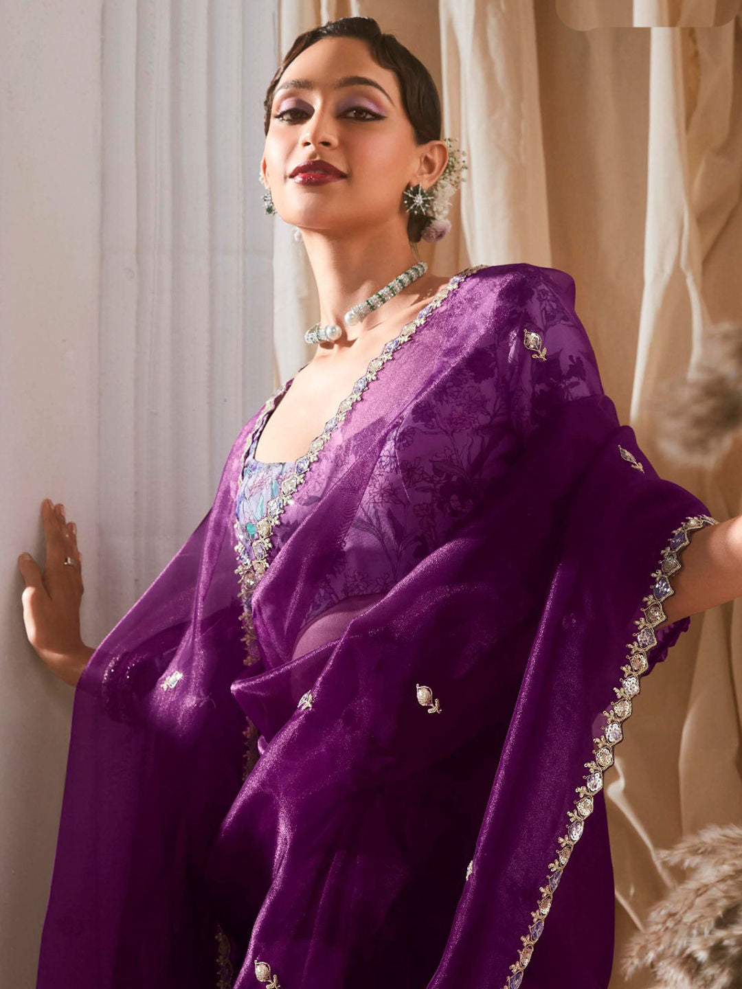 Purple Soft Organza Tissue Silk Saree