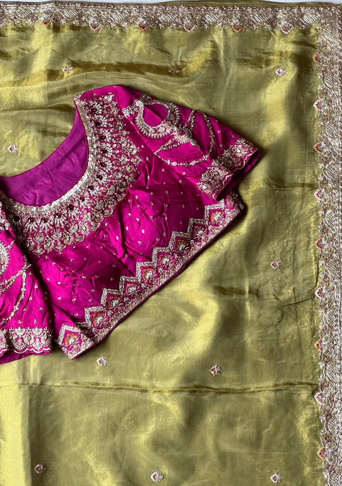 Sage Green Soft Tissue Silk Designer Saree with Readymade Blouse