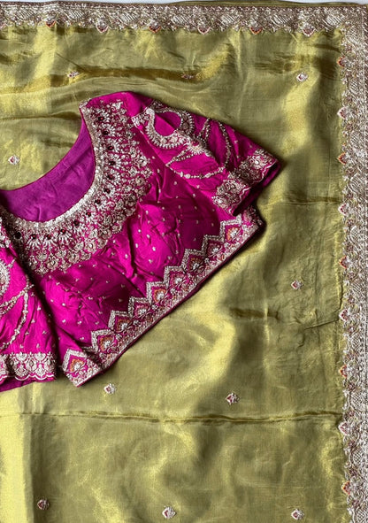 Sage Green Soft Tissue Silk Designer Saree with Readymade Blouse