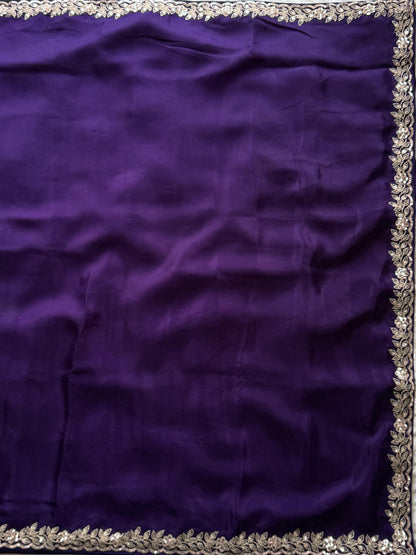 Purple Organza Tissue Silk Designer Saree (Unstitched blouse)