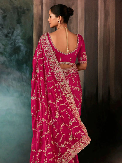 Rani Pink Soft Tissue Silk Designer Saree