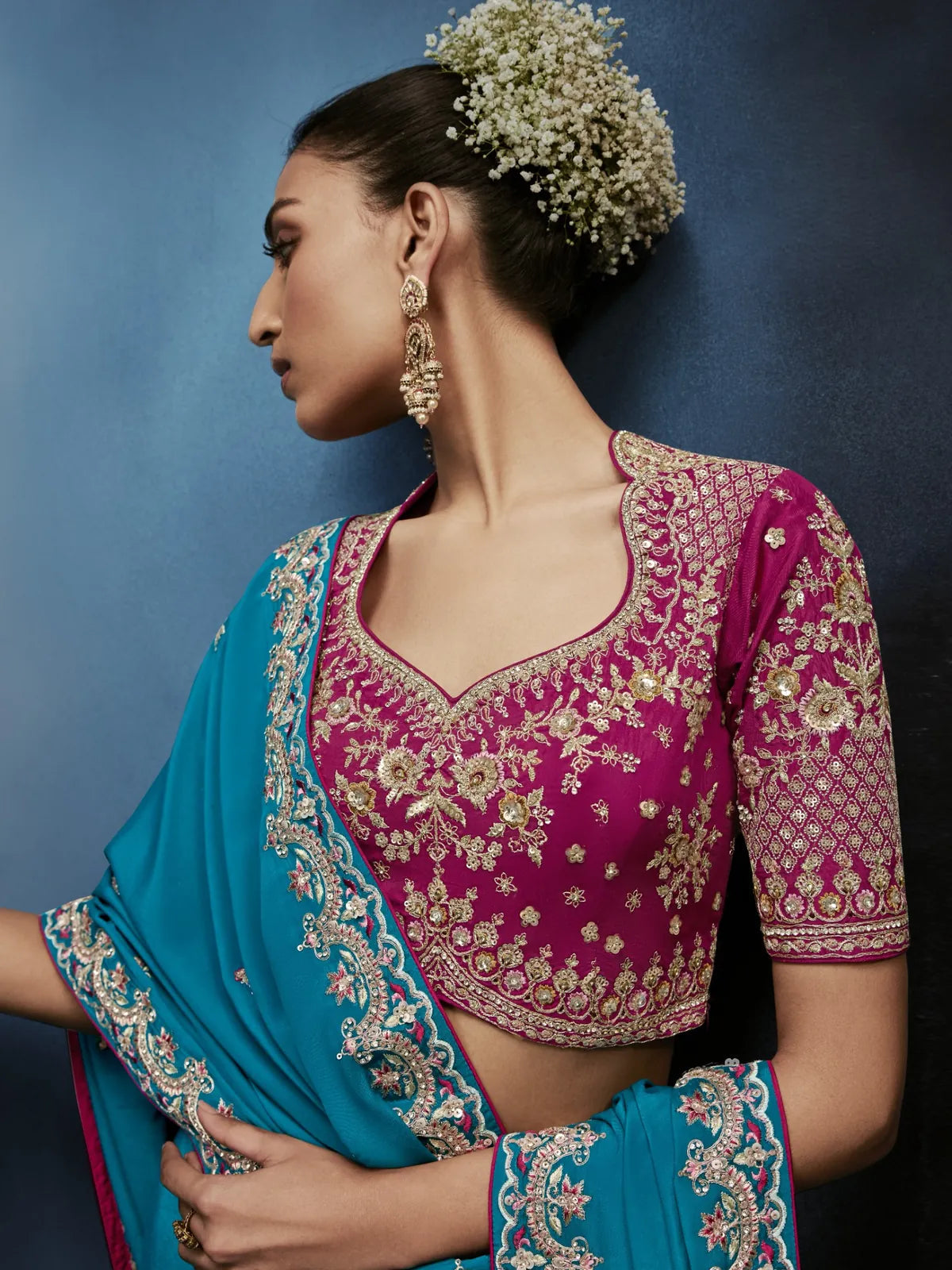 Aqua Blue Soft Silk Saree with Designer Readymade Blouse