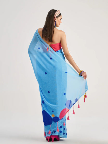 Blue Georgette Digital Printed Saree