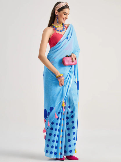 Blue Georgette Digital Printed Saree