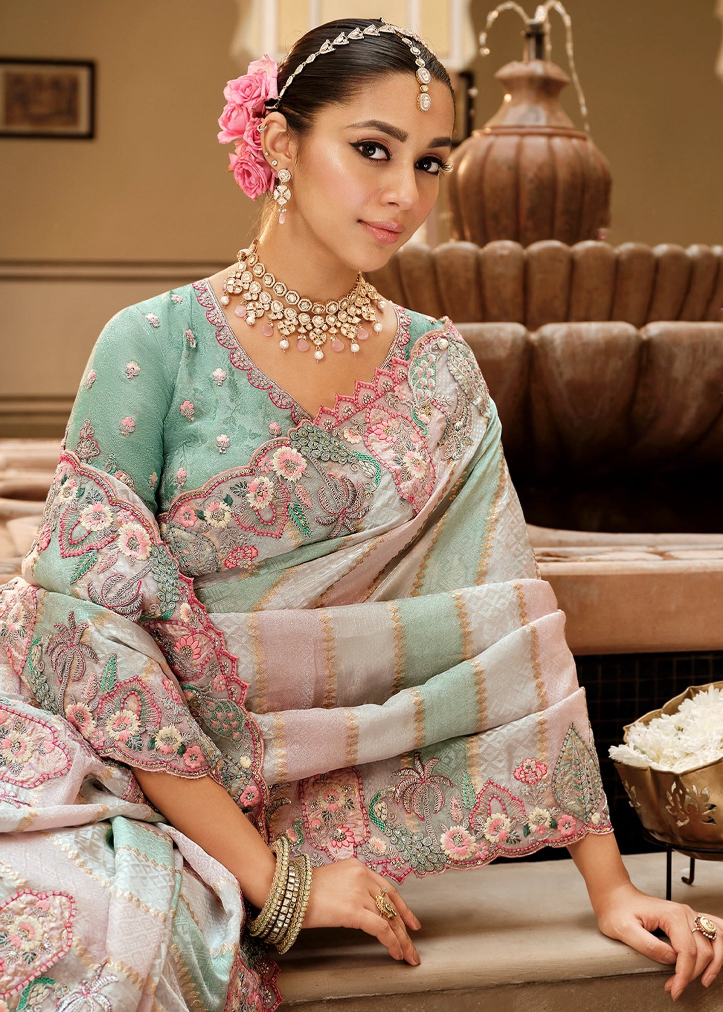 Multicolour Pure Viscose Silk Embroidered Saree