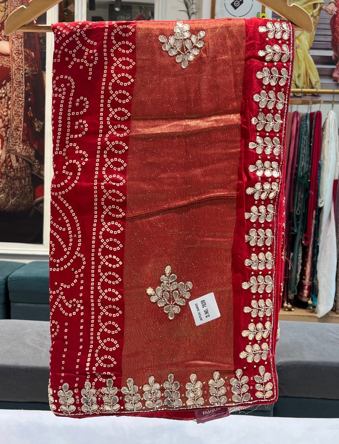 Pure Red Jaipuri Gotta Work Saree