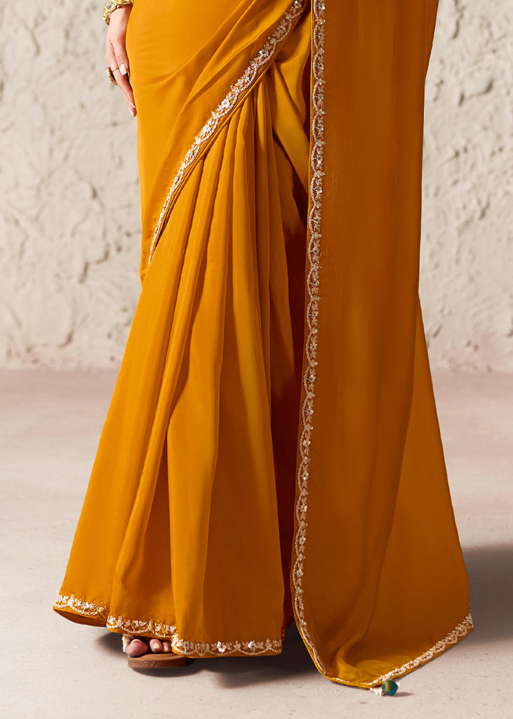 Mustard Yellow Tissue Organza Silk Designer Saree