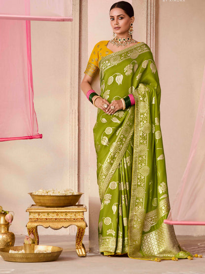 Mehendi Green Pure Dola Silk Weaving Saree