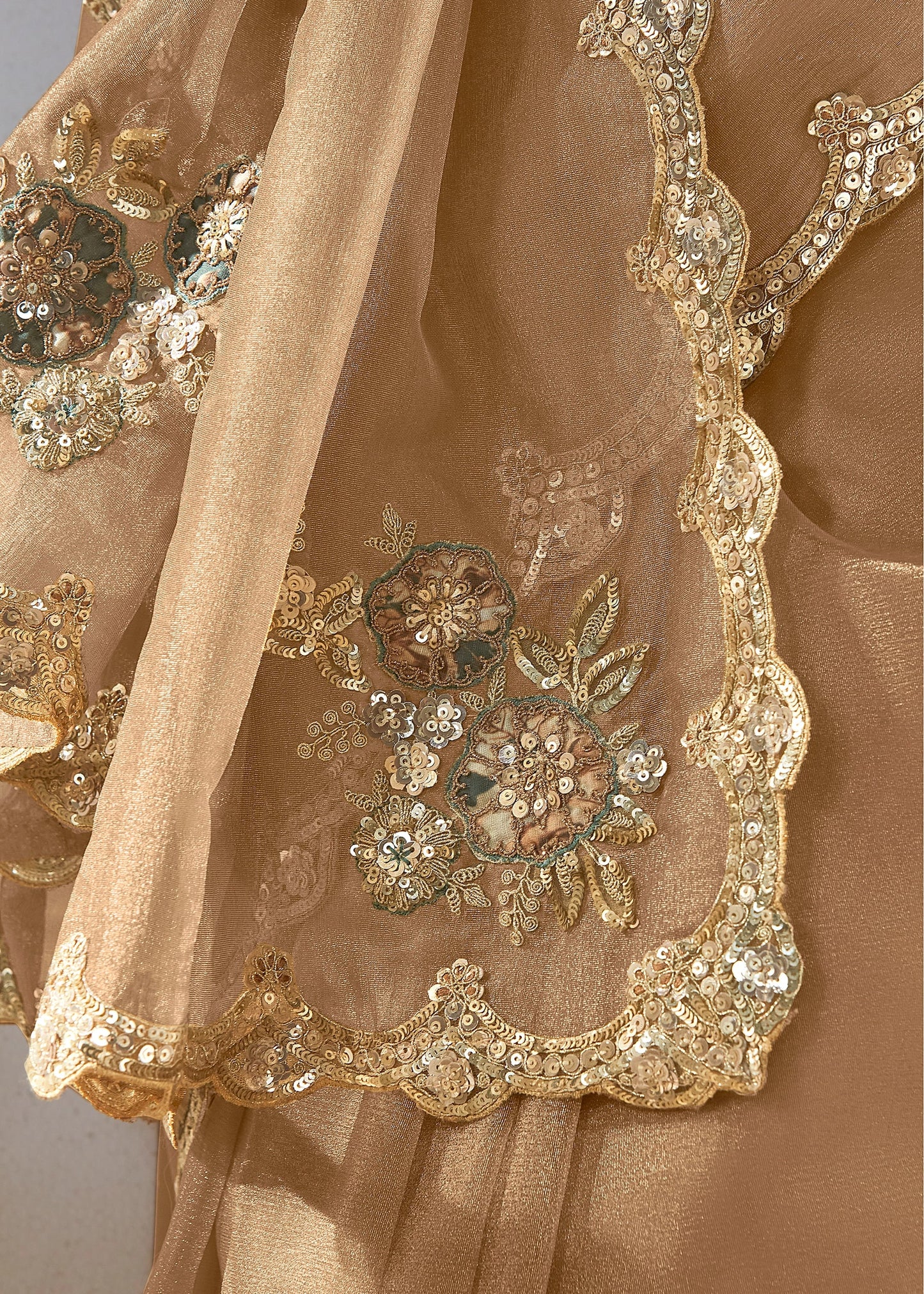 Sand Beige Organza Tissue Silk Designer Saree