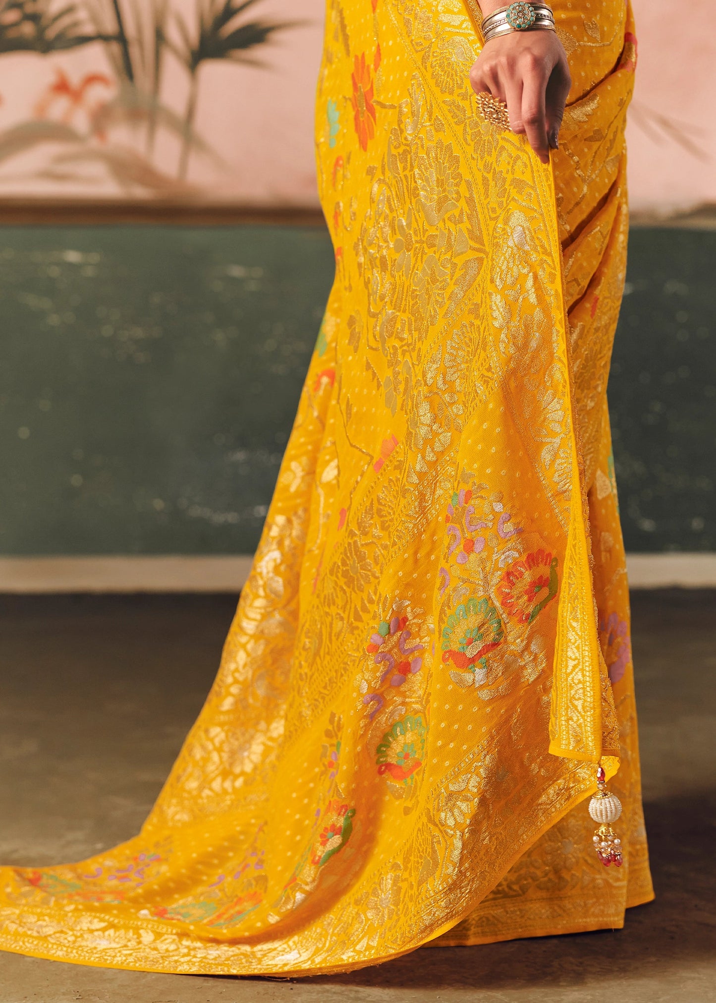 Charming Yellow Pure Khaddi Georgette Saree