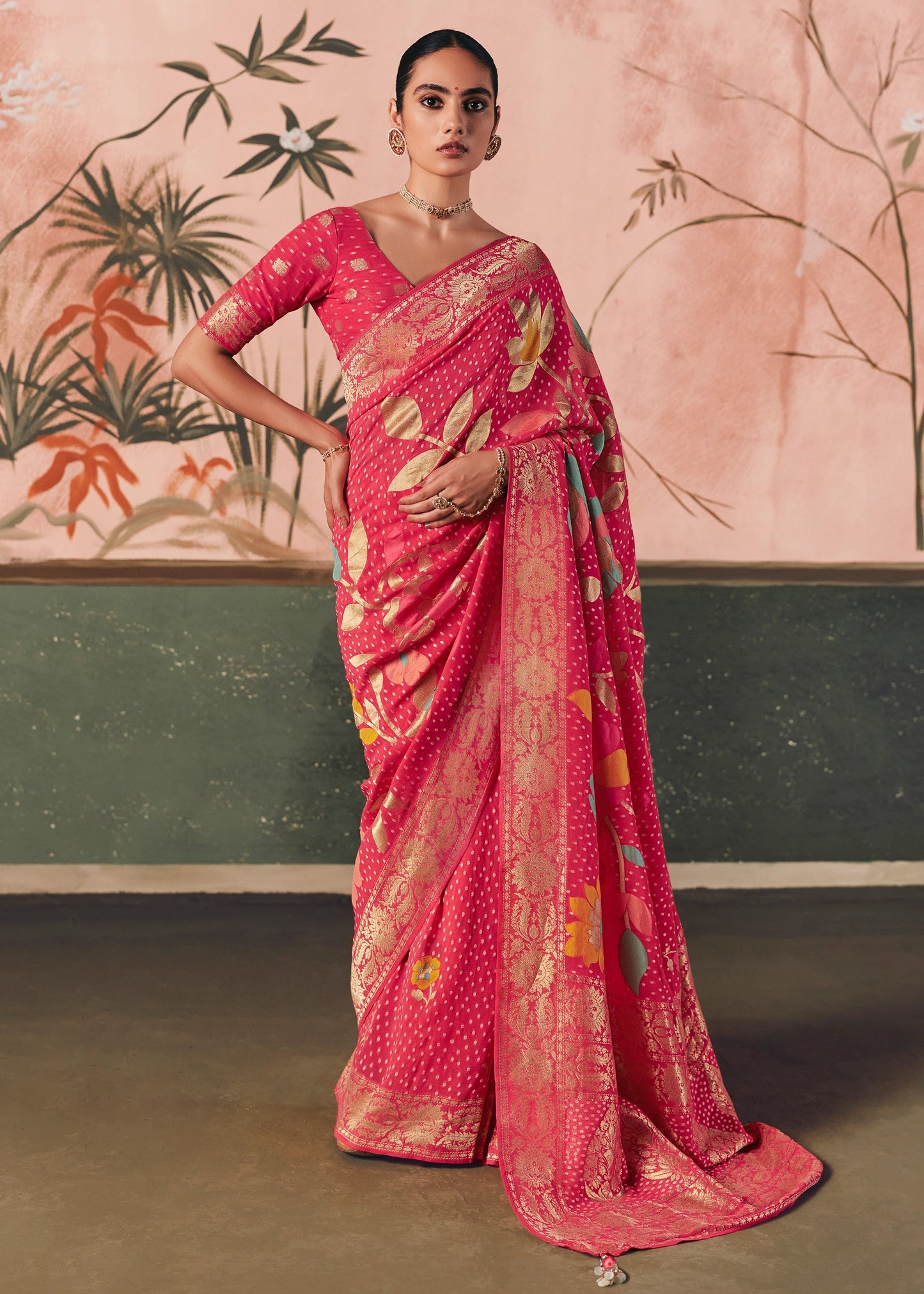 Virasat Pink Pure Khaddi Georgette Saree