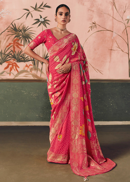 Virasat Pink Pure Khaddi Georgette Saree