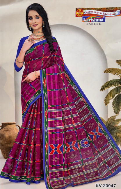 Pure Cotton Check Printed Saree