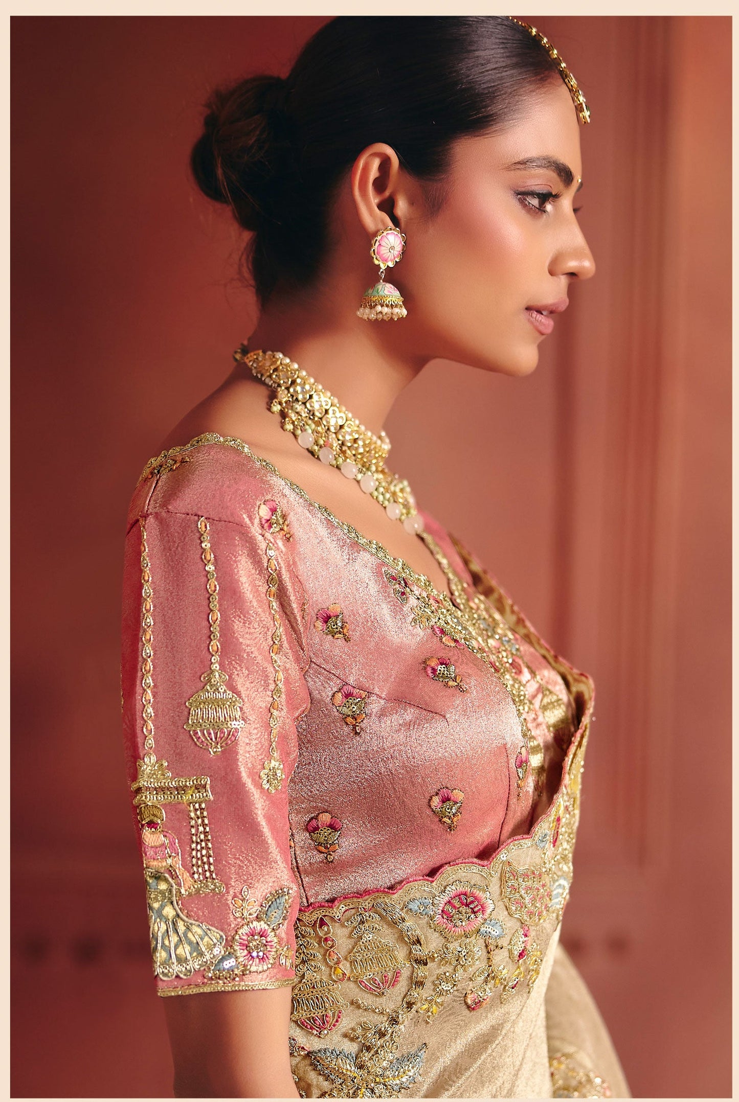 Champagne Gold Heavy Border Gloss Silk Saree