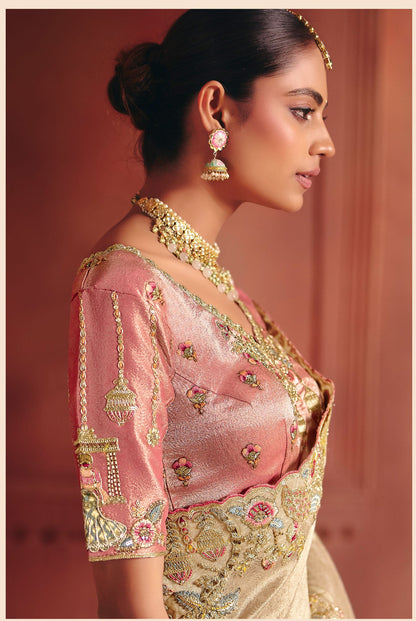 Champagne Gold Heavy Border Gloss Silk Saree