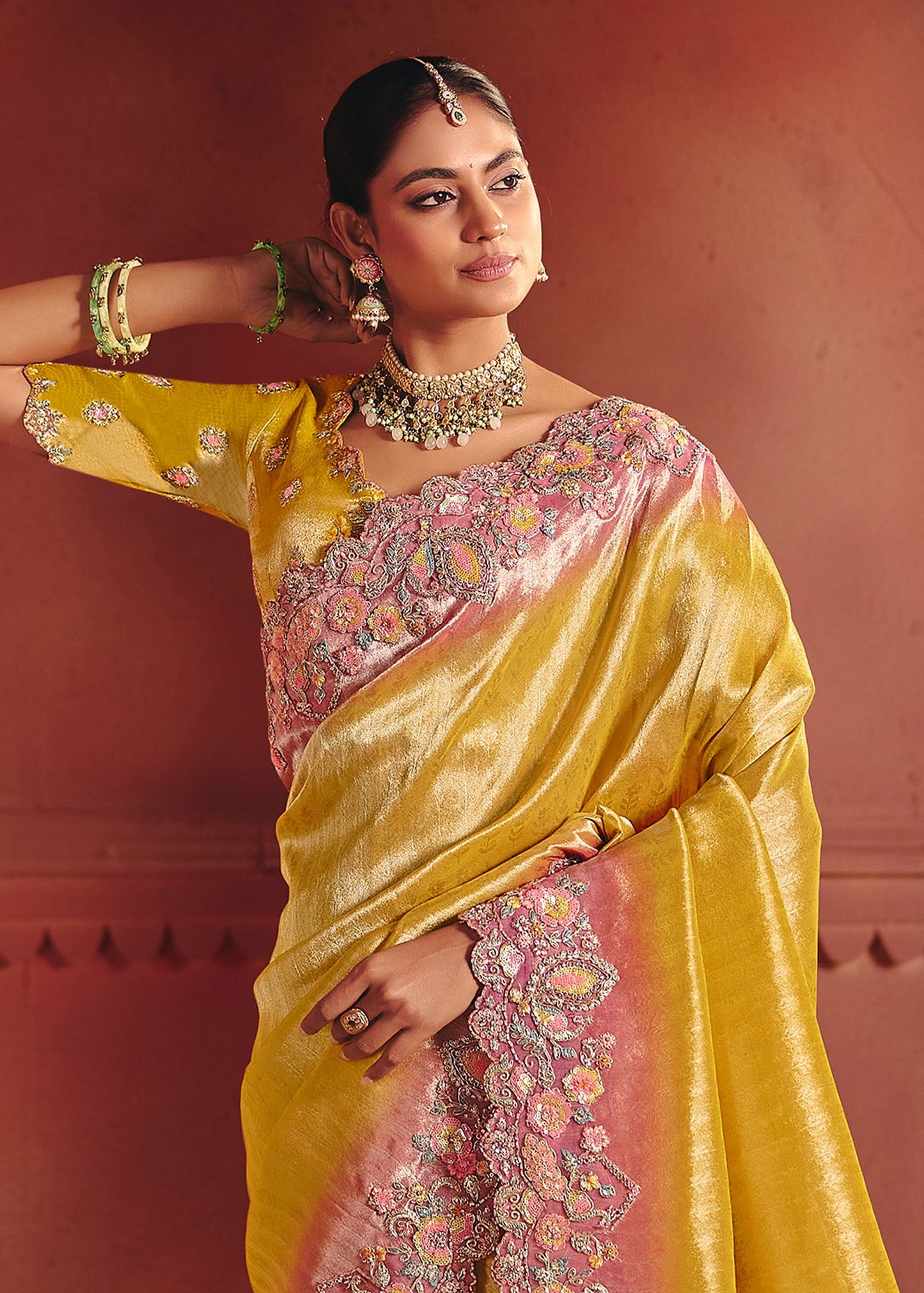 Mustard Yellow Heavy Border Gloss Silk Saree